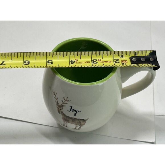 Rae Dunn Christmas JOY Reindeer Coffee Tea Mug Green Interior Artisan Collection - Picture 3 of 7